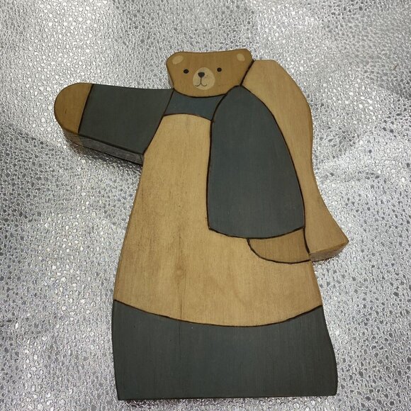 Vtg Wooden Bears Handmade Painted Folk Art Figures Primitive 80s Rustic Lot Of 3 - Picture 4 of 16